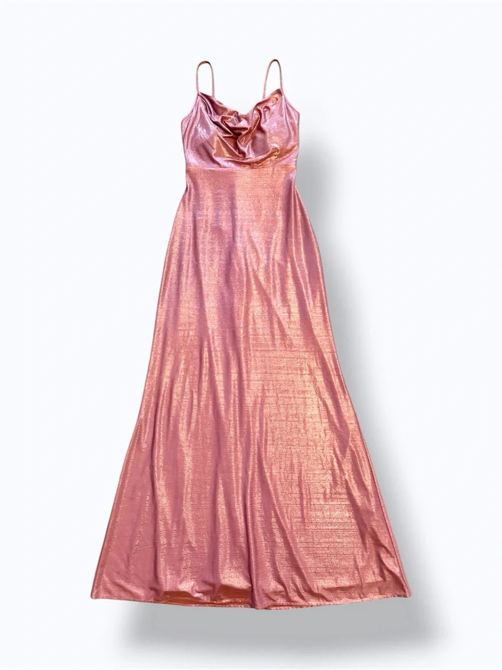 Morgan & Co. Metallic Pink Cowl Neck Maxi Dress - S - Picture 3 of 6